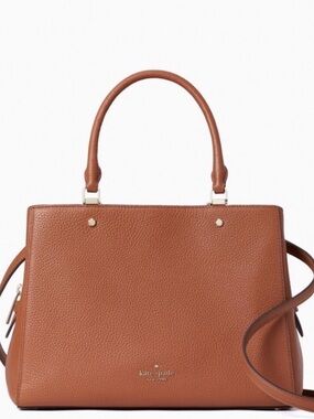 kate spade Tan Leila Triple Compartment Pebbled Leather Satchel with Top Handles
